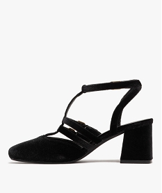 escarpins femme a talon carre et en velours avec triple brides noir standard escarpins talon carreF461701_3