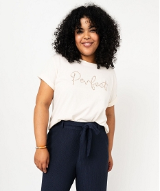 GEMO Tee-shirt à manches courtes avec motif brodé femme grande taille Beige