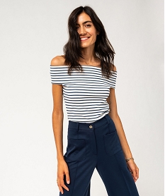 GEMO Tee-shirt sans manches rayé à col bénitier femme Imprimé