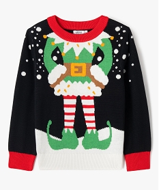 GEMO Pull de Noël avec motif lutin fille Noir