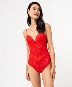 body avec bonnets push-up en dentelle graphique femme rougeF467101_2
