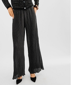 pantalon large et fluide en maille plissee et pailletee femme gris pantalonsF468601_4