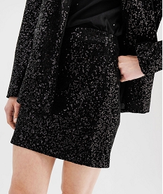jupe courte en velours avec sequins brodes femme noirF468701_2