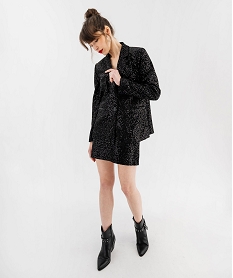 jupe courte en velours avec sequins brodes femme noirF468701_4