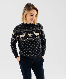 pull de noel paillete en maille poilue femme noir pullsF469201_1