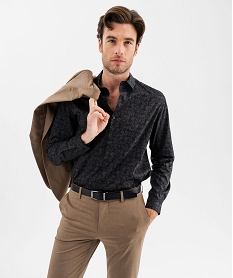 GEMO Chemise manches longues coupe droite en coton à motif fleuri homme Noir