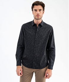 chemise manches longues coupe droite en coton a motif fleuri homme noir chemise manches longuesF470801_2