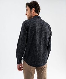 chemise manches longues coupe droite en coton a motif fleuri homme noir chemise manches longuesF470801_3