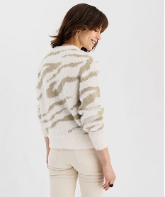 pull en maille duveteuse bicolore femme beige pullsF471101_3