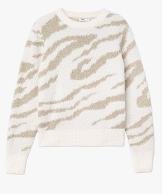 pull en maille duveteuse bicolore femme beige pullsF471101_4