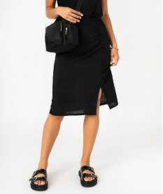 GEMO Jupe droite en maille froissée longueur midi femme Noir