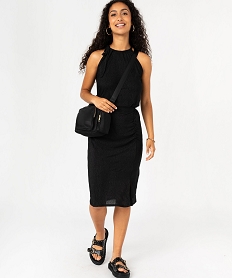 jupe droite en maille froissee longueur midi femme noir jupesF476901_4