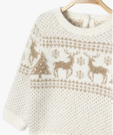 pull de noel en maille duveteuse et pailletee bebe fille beige pullsF480901_2