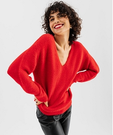 GEMO Pull en maille douillette avec double encolure V femme rouge standard