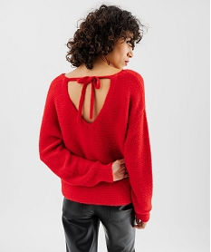 pull en maille douillette avec double encolure v femme rouge pullsF482601_3
