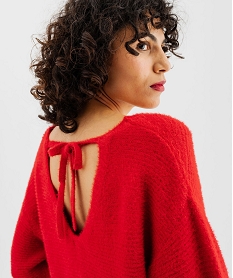 pull en maille douillette avec double encolure v femme rouge pullsF482601_4