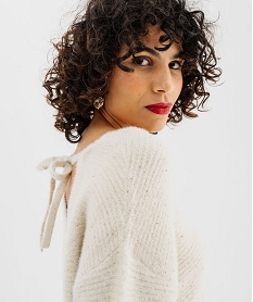 GEMO Pull en maille douillette avec double encolure V femme blanc chine