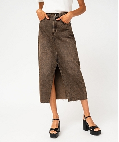GEMO Jupe en jean longue fendue femme marron standard
