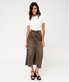 jupe en jean longue fendue femme brun jupes en jeanF485201_4