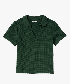 polo manches courtes et col ouvert en maille gaufree femme vertF488201_4