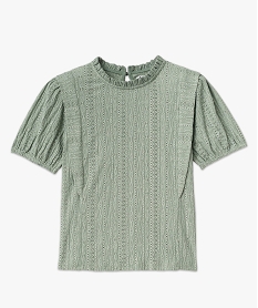 tee-shirt manches courtes en maille ajouree a volants femme vert t-shirts manches longuesF489601_4