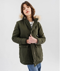 GEMO Parka à capuche et doublure chaude femme kaki fonce