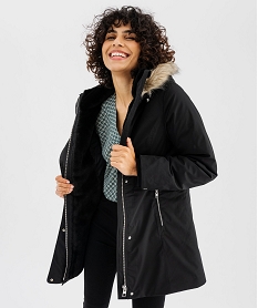 GEMO Parka matelassée avec capuche bordée de fourrure imitation femme noir standard