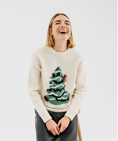 pull de noel avec motifs en relief femme beige pullsF493601_1