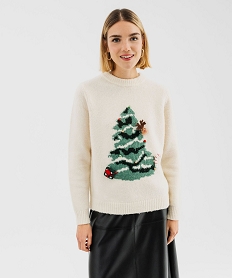 pull de noel avec motifs en relief femme beige pullsF493601_2
