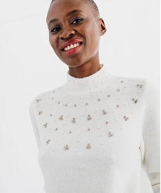 pull en laine a strass et perles femme beige pullsF493701_2