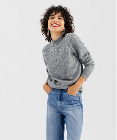 pull en laine a strass et perles femme gris pullsF493801_1