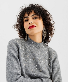 pull en laine a strass et perles femme gris pullsF493801_2