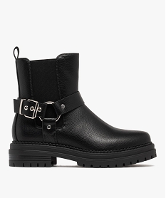 bottines femme a talon dessus en cuir bicolore imprime leopard noir standard bottines et boots femme GEMO