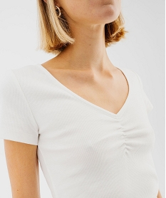 tee-shirt manches courtes a col v fronce femme beige t-shirts manches courtesF496501_2