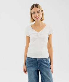 tee-shirt manches courtes a col v fronce femme beige t-shirts manches courtesF496501_4