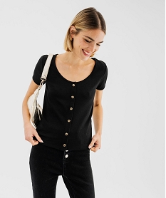 GEMO Tee-shirt à manches courtes et grand col rond femme Noir