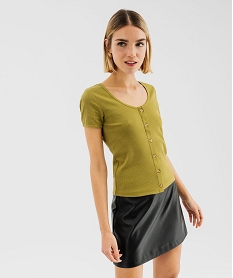 GEMO Tee-shirt à manches courtes et grand col rond femme Vert