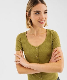 tee-shirt a manches courtes et grand col rond femme vert t-shirts manches courtesF496801_2