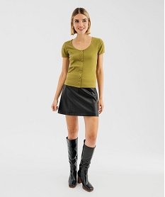tee-shirt a manches courtes et grand col rond femme vert t-shirts manches courtesF496801_4