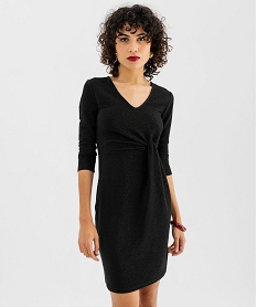 robe courte a manches 34 en maille extensible pailletee femme noirF496901_1