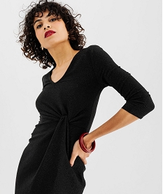 robe courte a manches 34 en maille extensible pailletee femme noirF496901_2