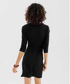 robe courte a manches 34 en maille extensible pailletee femme noirF496901_3