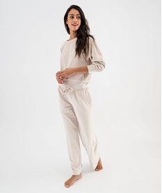 GEMO Pyjama en velours coupe large femme beige standard