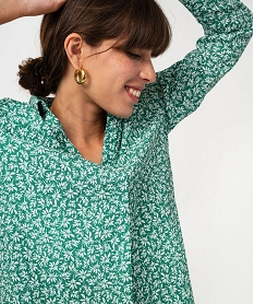 chemise manches longues fleurie femme vert chemisiersF500101_2