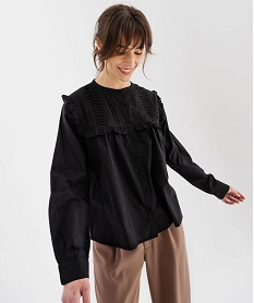 GEMO Chemise manches longues avec fronces femme Noir