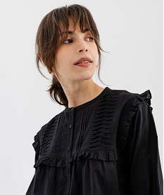 chemise manches longues avec fronces femme noir blousesF500401_2