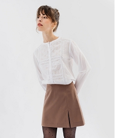 GEMO Chemise manches longues avec broderie anglaise femme Blanc