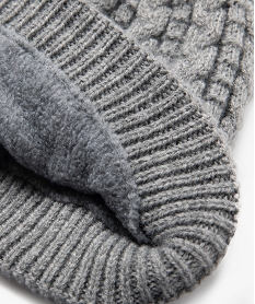 bonnet torsade a pompon doublure polaire bebe garcon gris standard accessoiresF505501_3