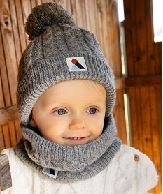 bonnet torsade a pompon doublure polaire bebe garcon gris standard accessoiresF505501_4