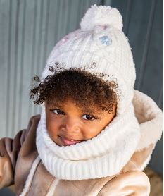 bonnet en maille torsadee doublee polaire avec pompon bebe fille beige standard accessoiresF505601_3